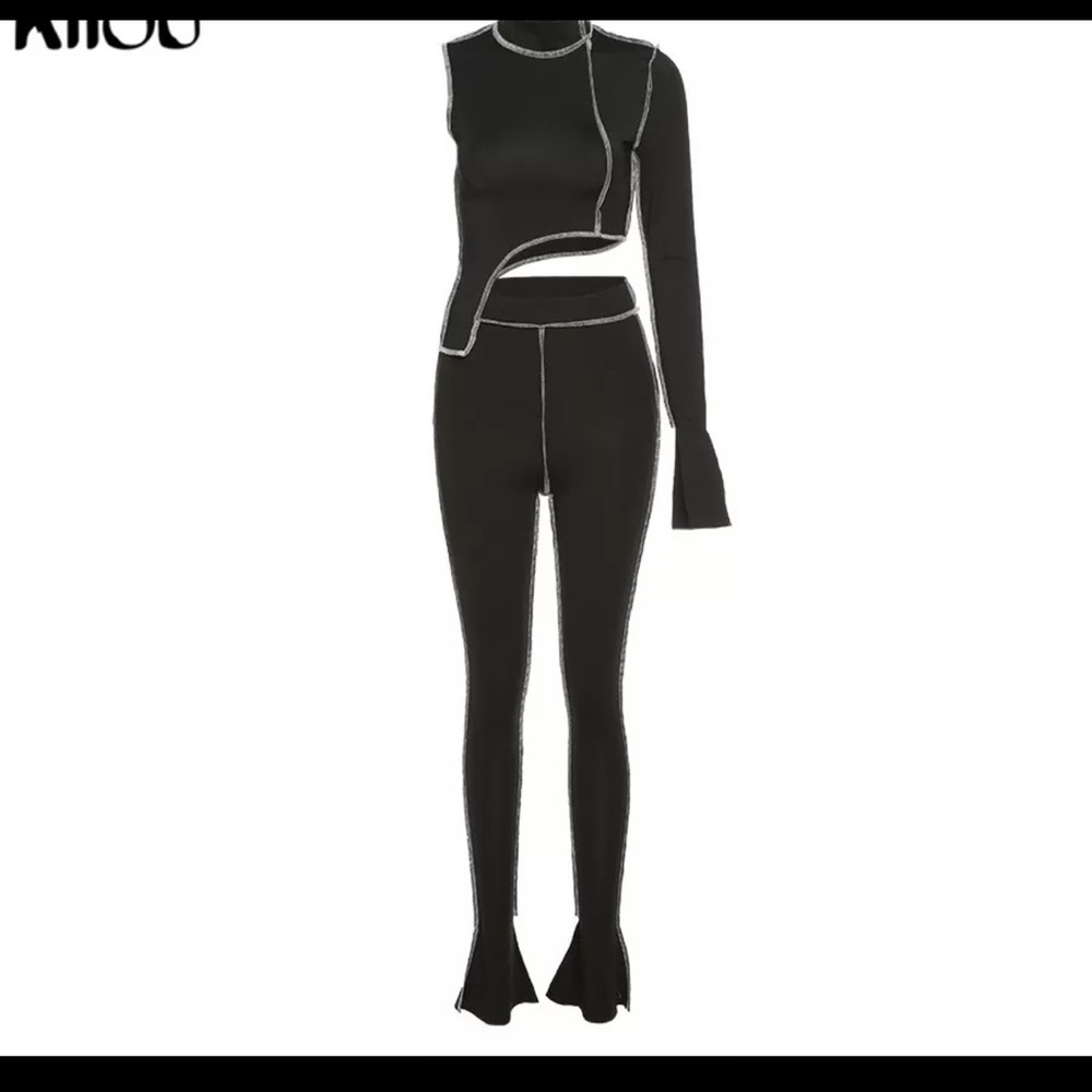 2 piece long sleeve flare set. Black or grey.